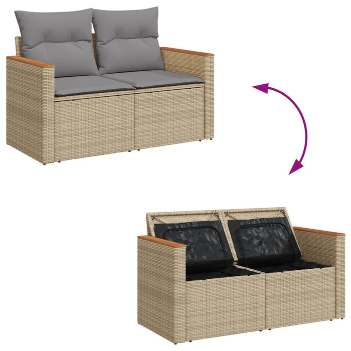 Garden Sofa With Cushions 2-Seater Beige Poly Rattan Tllobk
