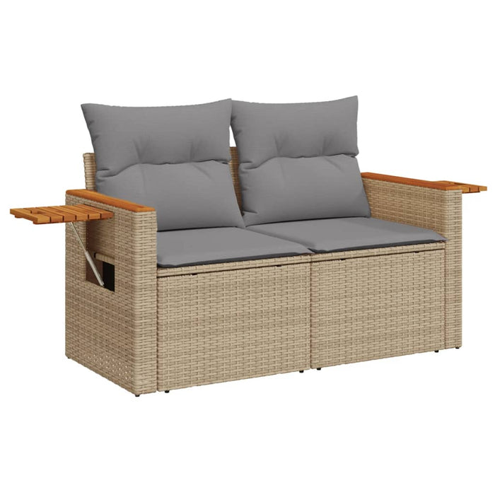 Garden Sofa With Cushions 2-Seater Beige Poly Rattan Tlloob