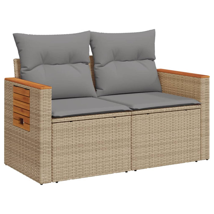 Garden Sofa With Cushions 2-Seater Beige Poly Rattan Tlloob