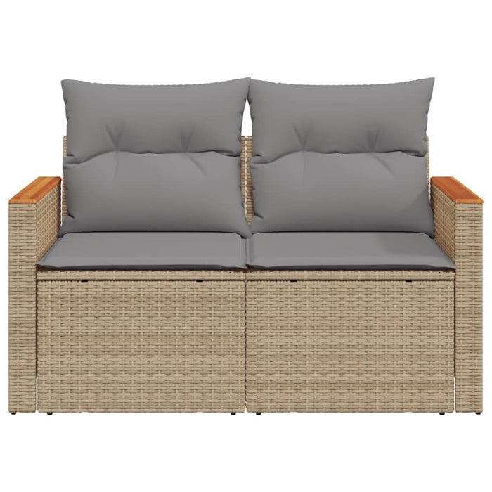 Garden Sofa With Cushions 2-Seater Beige Poly Rattan Tlloob