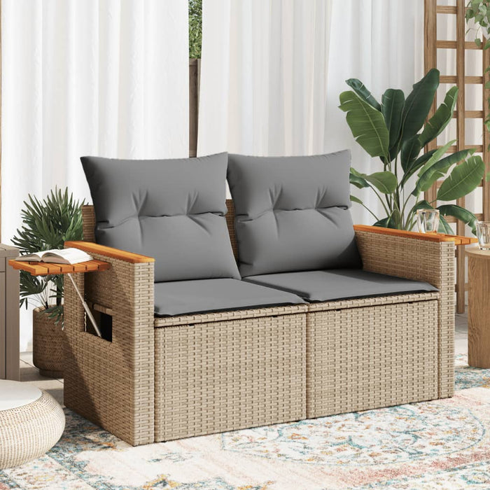 Garden Sofa With Cushions 2-Seater Beige Poly Rattan Tlloob