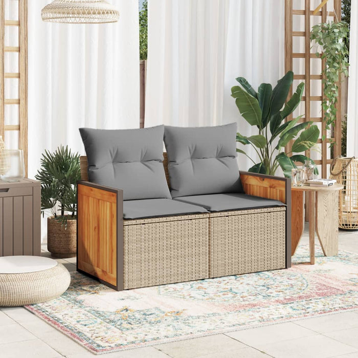 Garden Sofa With Cushions 2-Seater Beige Poly Rattan Tllooo