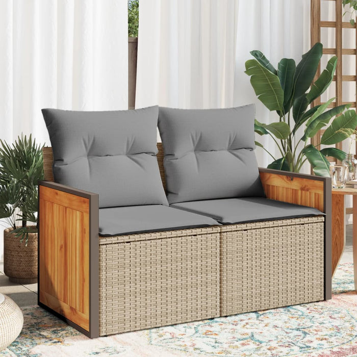 Garden Sofa With Cushions 2-Seater Beige Poly Rattan Tllooo