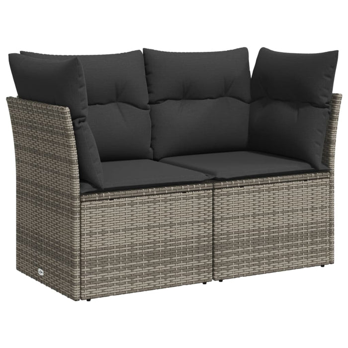 Garden Sofa With Cushions 2-Seater Grey Poly Rattan Tllooa