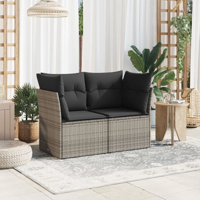 Garden Sofa With Cushions 2-Seater Grey Poly Rattan Tllooa