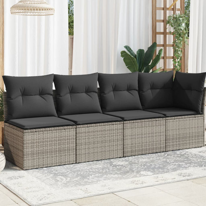 Garden Sofa With Cushions 4-Seater Grey Poly Rattan Tlloop