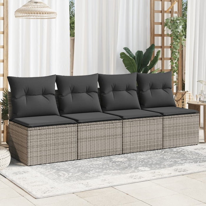 Garden Sofa With Cushions 4-Seater Grey Poly Rattan Tllool
