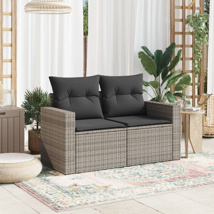Garden Sofa With Cushions 2-Seater Grey Poly Rattan Tlloxx