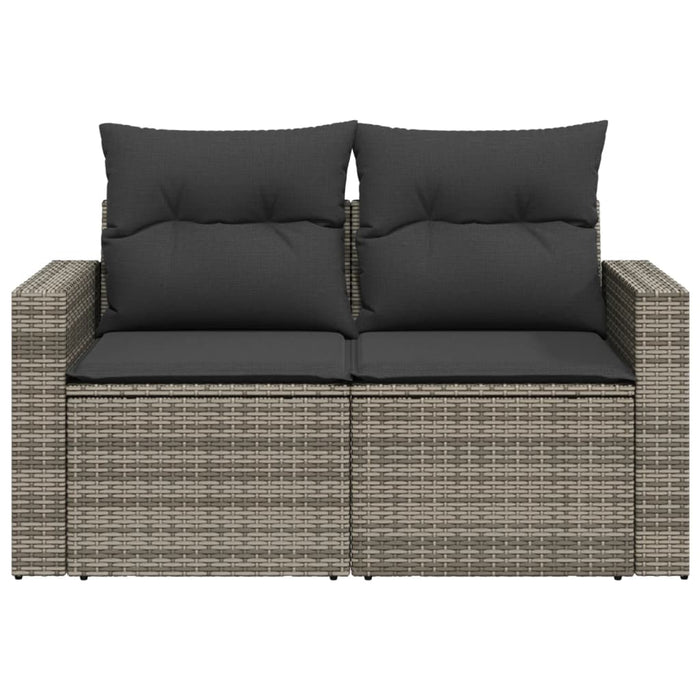 Garden Sofa With Cushions 2-Seater Grey Poly Rattan Tlloxx