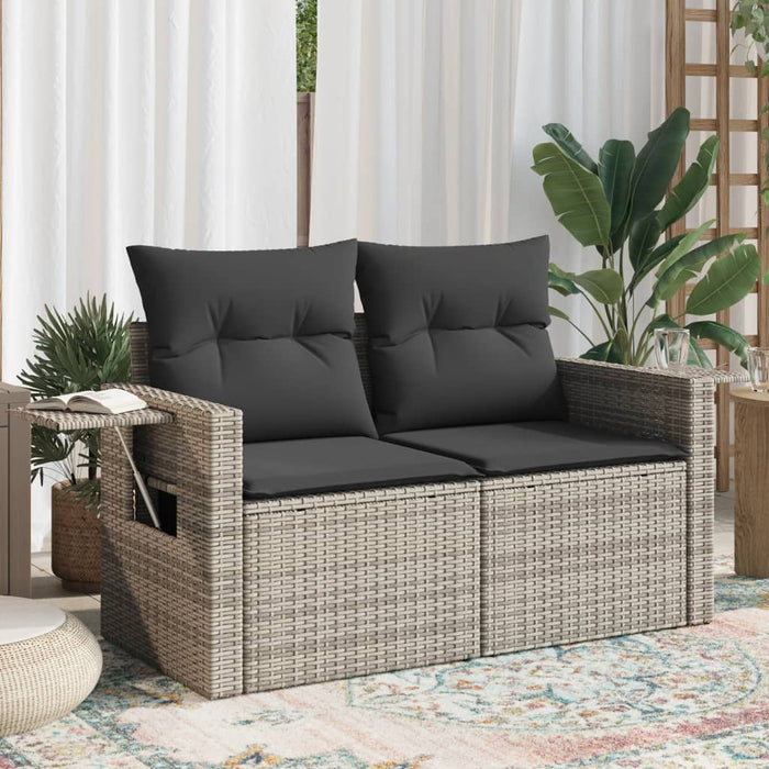 Garden Sofa With Cushions 2-Seater Grey Poly Rattan Tlloxt