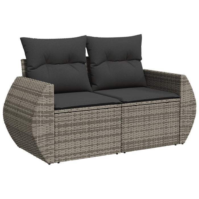 Garden Sofa With Cushions 2-Seater Grey Poly Rattan Tlloxa