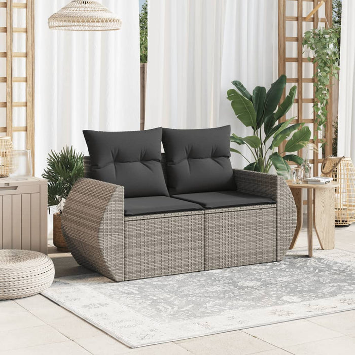 Garden Sofa With Cushions 2-Seater Grey Poly Rattan Tlloxa