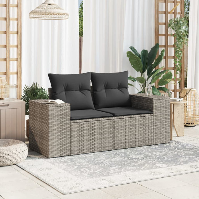 Garden Sofa With Cushions 2-Seater Grey Poly Rattan Tlloxp