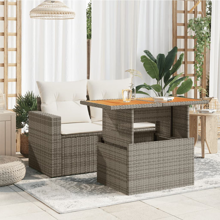 Garden Table Grey 100X55X73 Cm Poly Rattan And Acacia Wood Tlloxi