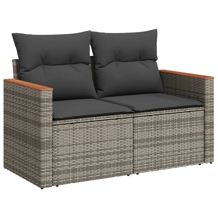 Garden Sofa With Cushions 2-Seater Grey Poly Rattan Tlloxn