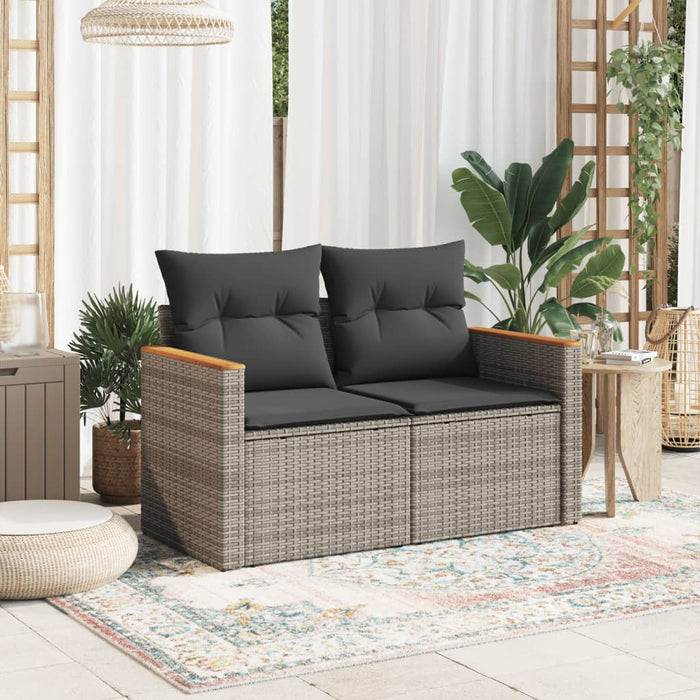 Garden Sofa With Cushions 2-Seater Grey Poly Rattan Tlloxn