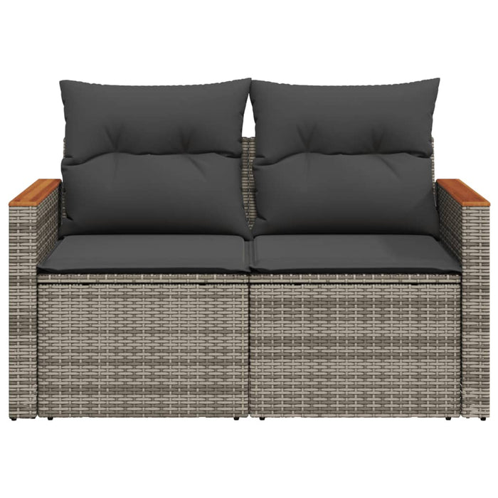 Garden Sofa With Cushions 2-Seater Grey Poly Rattan Tlloxn
