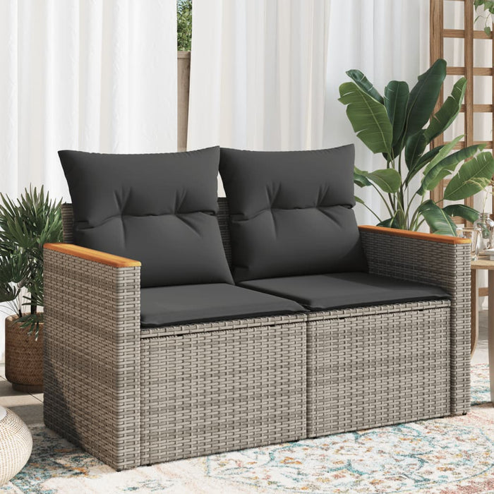 Garden Sofa With Cushions 2-Seater Grey Poly Rattan Tlloxn