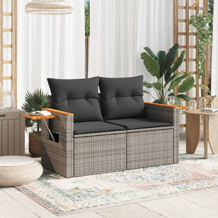 Garden Sofa With Cushions 2-Seater Grey Poly Rattan Tlloxk