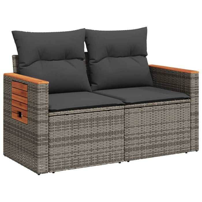 Garden Sofa With Cushions 2-Seater Grey Poly Rattan Tlloxk