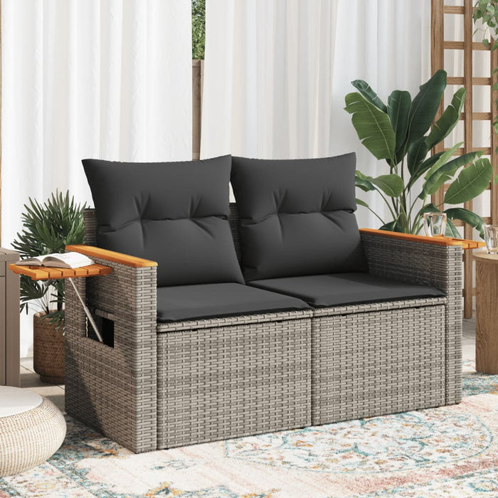 Garden Sofa With Cushions 2-Seater Grey Poly Rattan Tlloxk