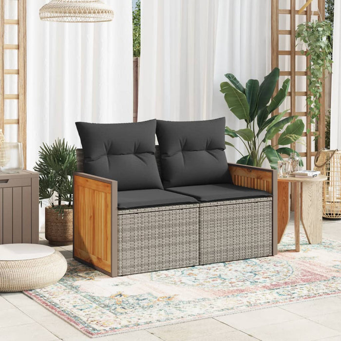 Garden Sofa With Cushions 2-Seater Grey Poly Rattan Tllotb