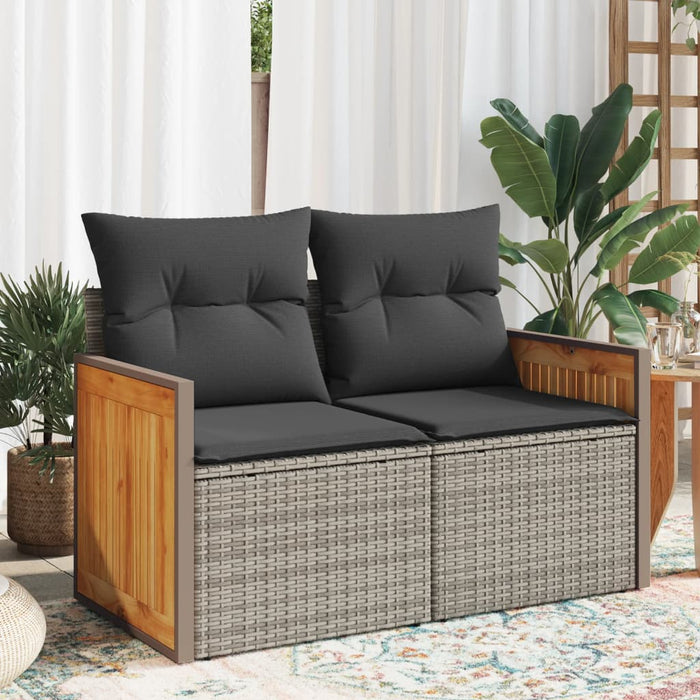 Garden Sofa With Cushions 2-Seater Grey Poly Rattan Tllotb
