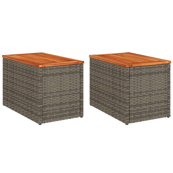 Garden Side Tables 2 Pcs Grey 55X34X37Cm Poly Rattan Solid Wood Tlloto