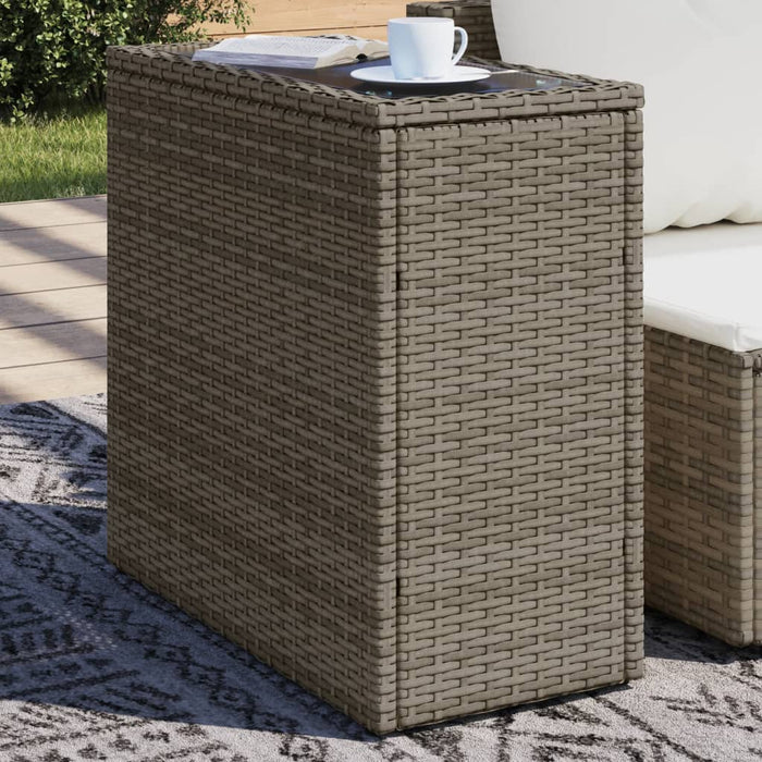 Garden Side Table With Glass Top Grey 58X27.5X55 Cm Poly Rattan Tllott