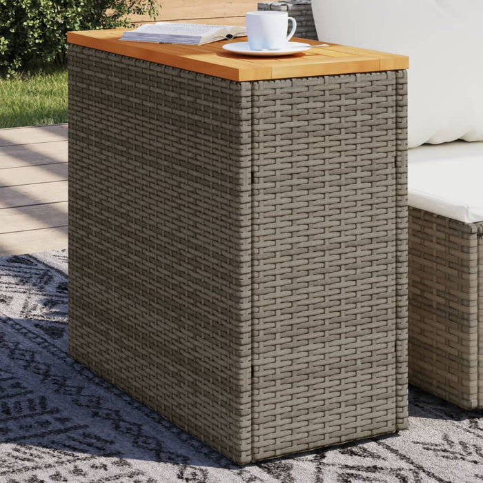 Garden Side Table With Wooden Top Grey 58X27.5X55 Cm Poly Rattan Tllota