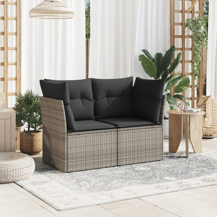 Garden Sofa With Cushions 2-Seater Grey Poly Rattan Tlloti