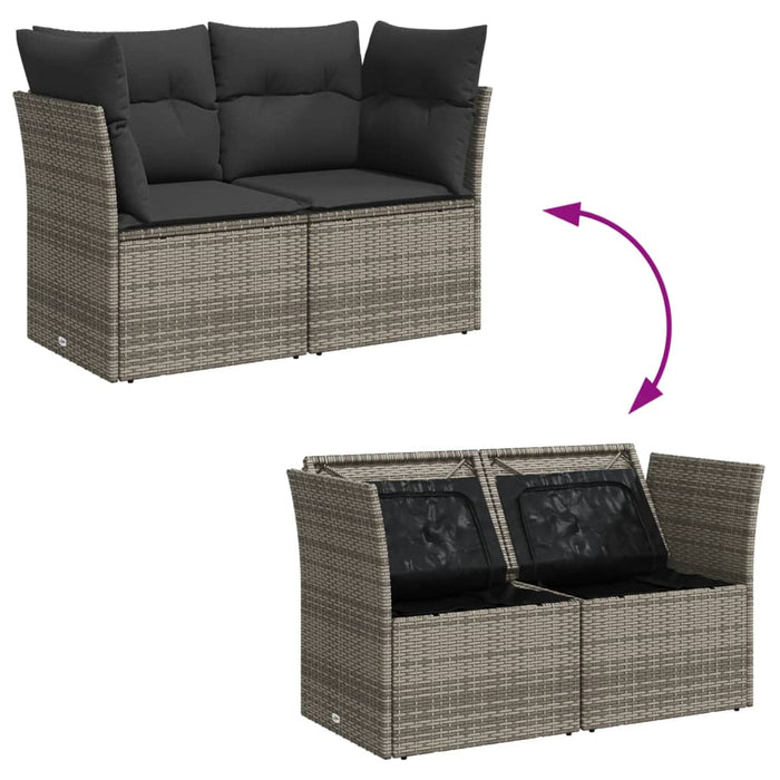 Garden Sofa With Cushions 2-Seater Grey Poly Rattan Tlloti