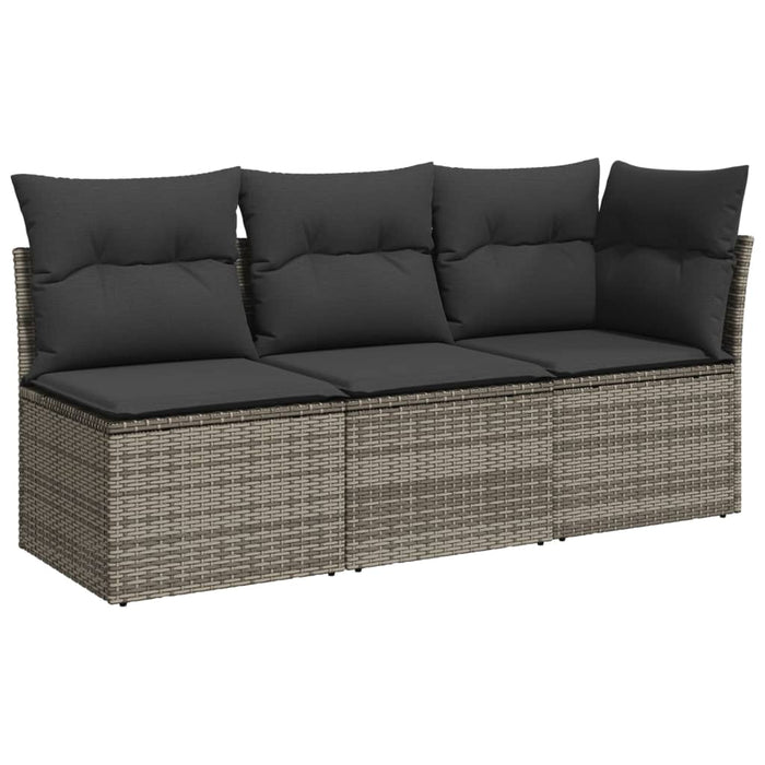 Garden Sofa With Cushions 3-Seater Grey Poly Rattan Tllotn