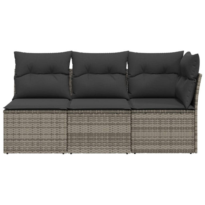 Garden Sofa With Cushions 3-Seater Grey Poly Rattan Tllotn