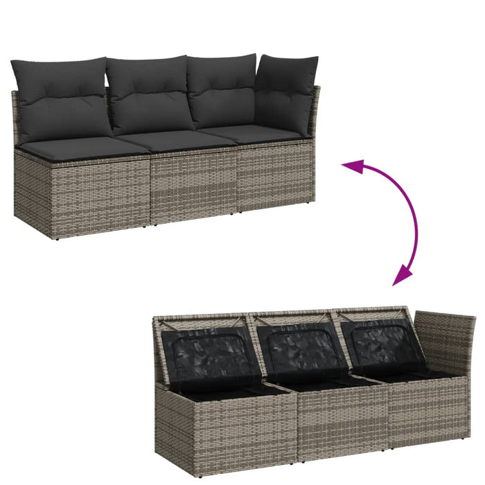 Garden Sofa With Cushions 3-Seater Grey Poly Rattan Tllotn
