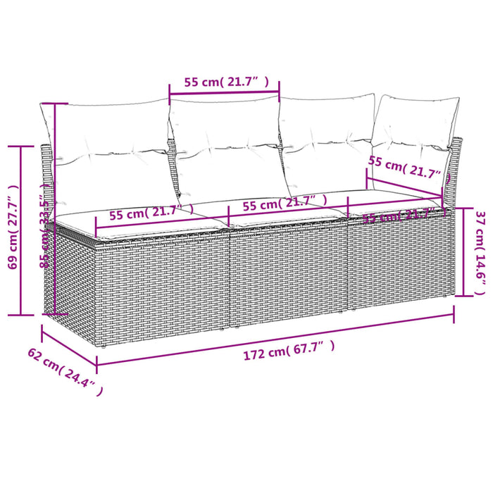 Garden Sofa With Cushions 3-Seater Grey Poly Rattan Tllotn