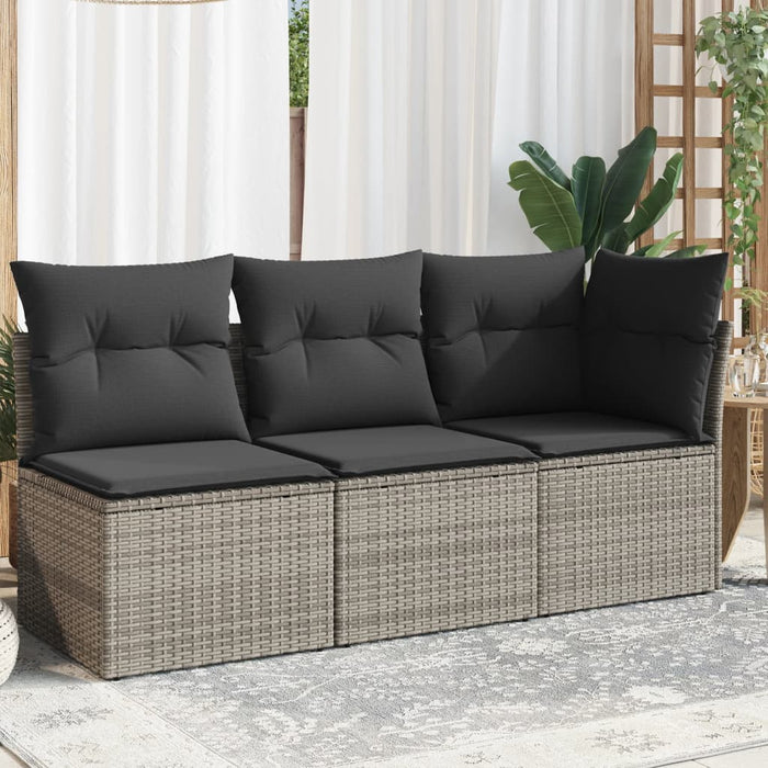 Garden Sofa With Cushions 3-Seater Grey Poly Rattan Tllotn