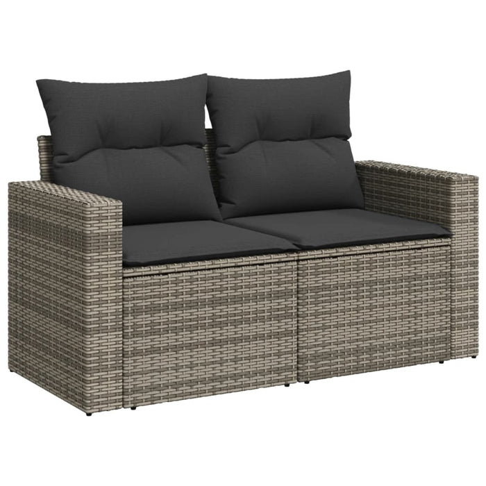 Garden Sofa With Cushions 2-Seater Grey Poly Rattan Tlloab