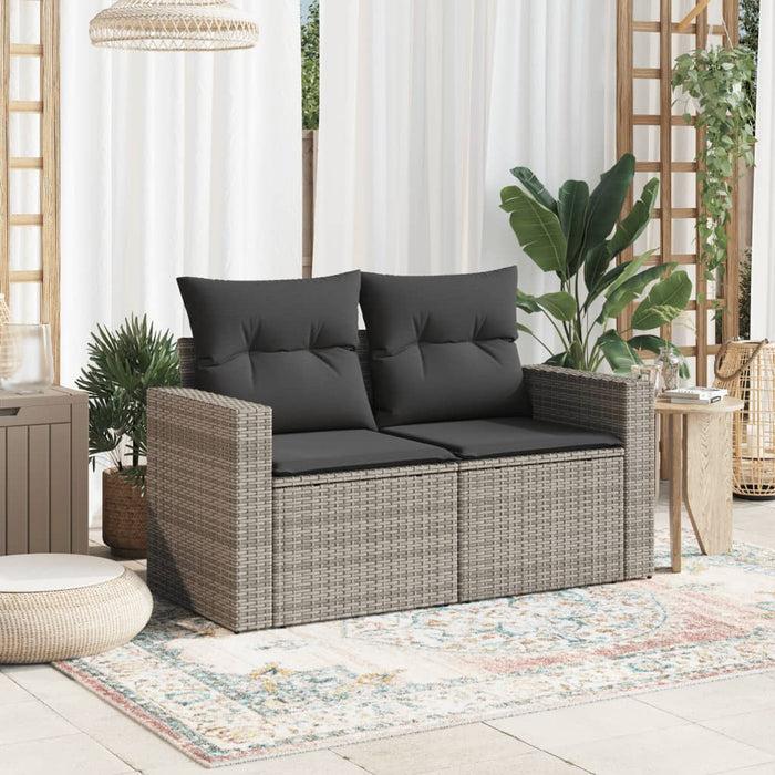 Garden Sofa With Cushions 2-Seater Grey Poly Rattan Tlloab