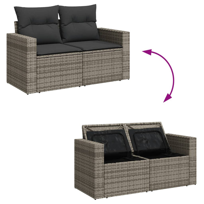 Garden Sofa With Cushions 2-Seater Grey Poly Rattan Tlloab