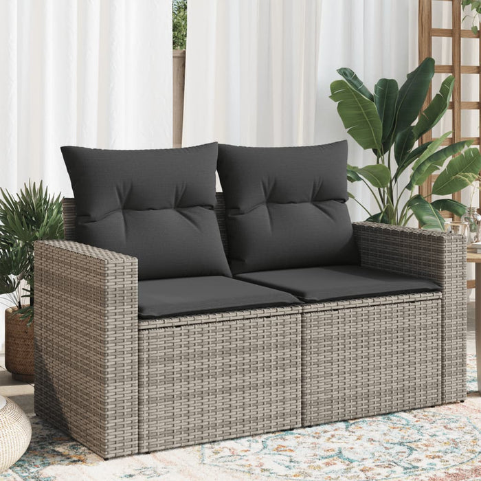 Garden Sofa With Cushions 2-Seater Grey Poly Rattan Tlloab