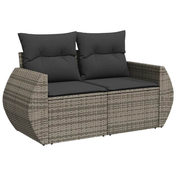 Garden Sofa With Cushions 2-Seater Grey Poly Rattan Tlloax
