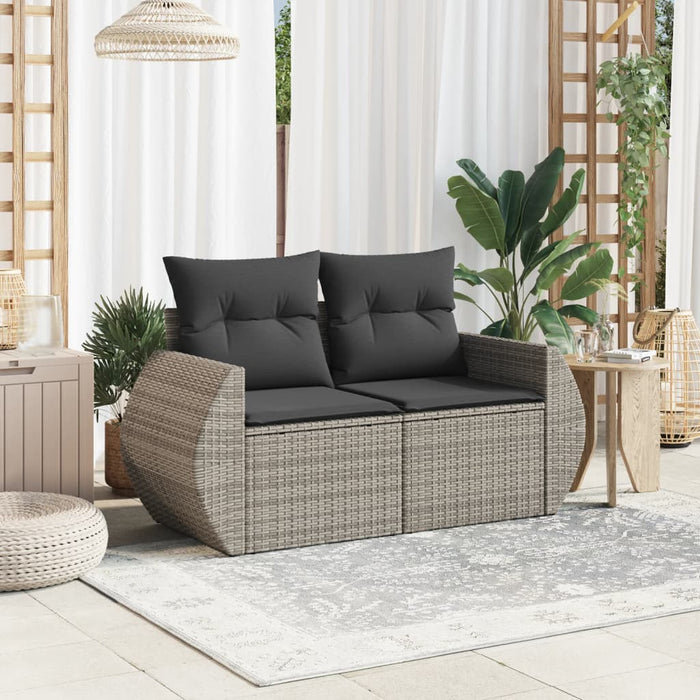 Garden Sofa With Cushions 2-Seater Grey Poly Rattan Tlloax