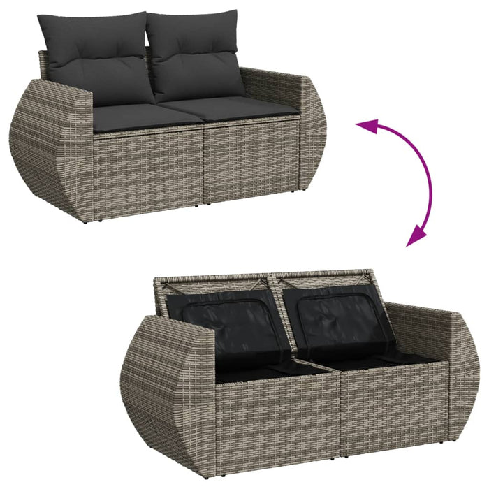 Garden Sofa With Cushions 2-Seater Grey Poly Rattan Tlloax
