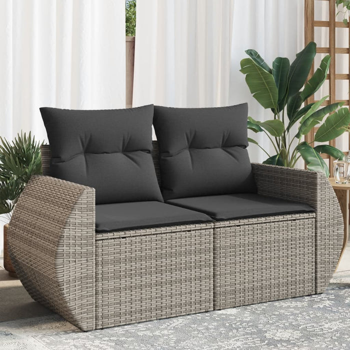 Garden Sofa With Cushions 2-Seater Grey Poly Rattan Tlloax