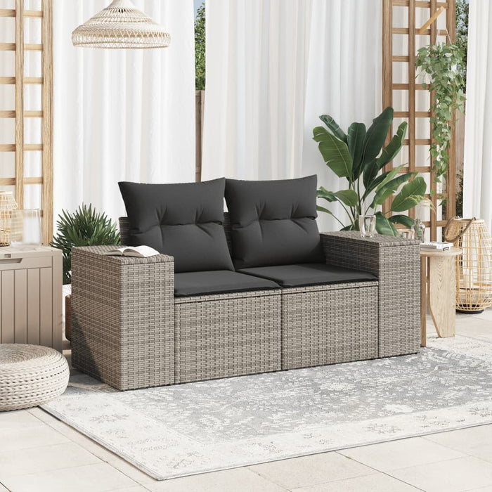 Garden Sofa With Cushions 2-Seater Grey Poly Rattan Tlloat
