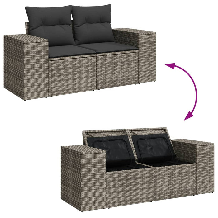 Garden Sofa With Cushions 2-Seater Grey Poly Rattan Tlloat