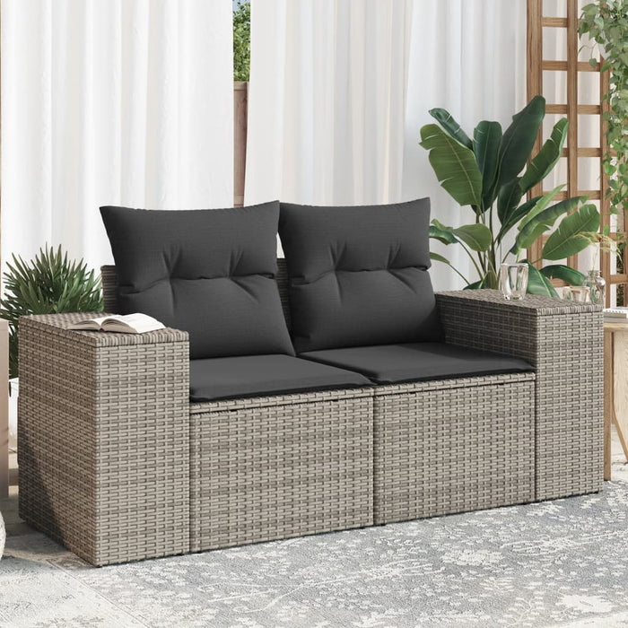Garden Sofa With Cushions 2-Seater Grey Poly Rattan Tlloat