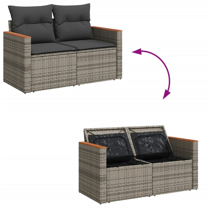 Garden Sofa With Cushions 2-Seater Grey Poly Rattan Tlloaa