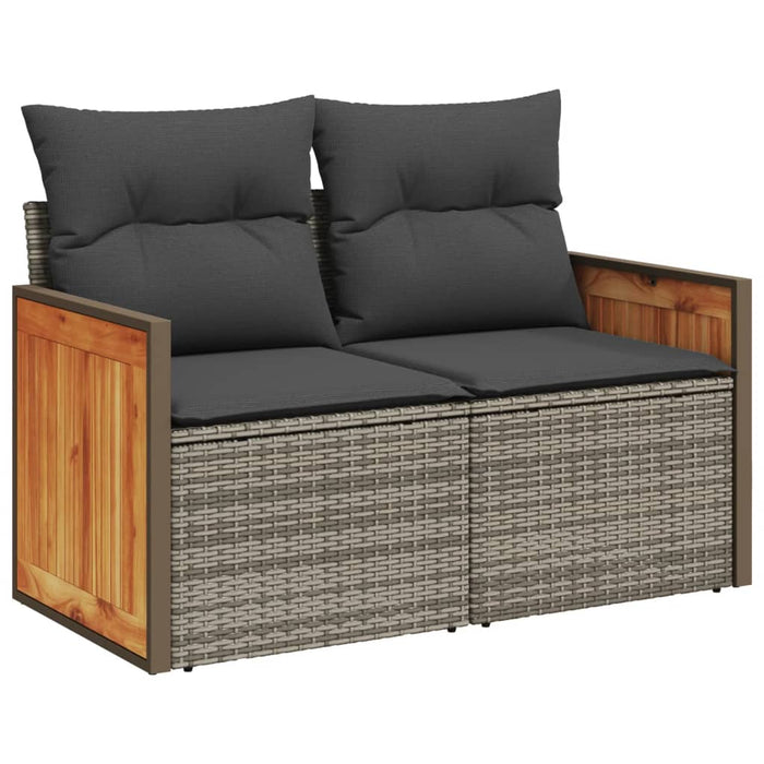 Garden Sofa With Cushions 2-Seater Grey Poly Rattan Tlloal
